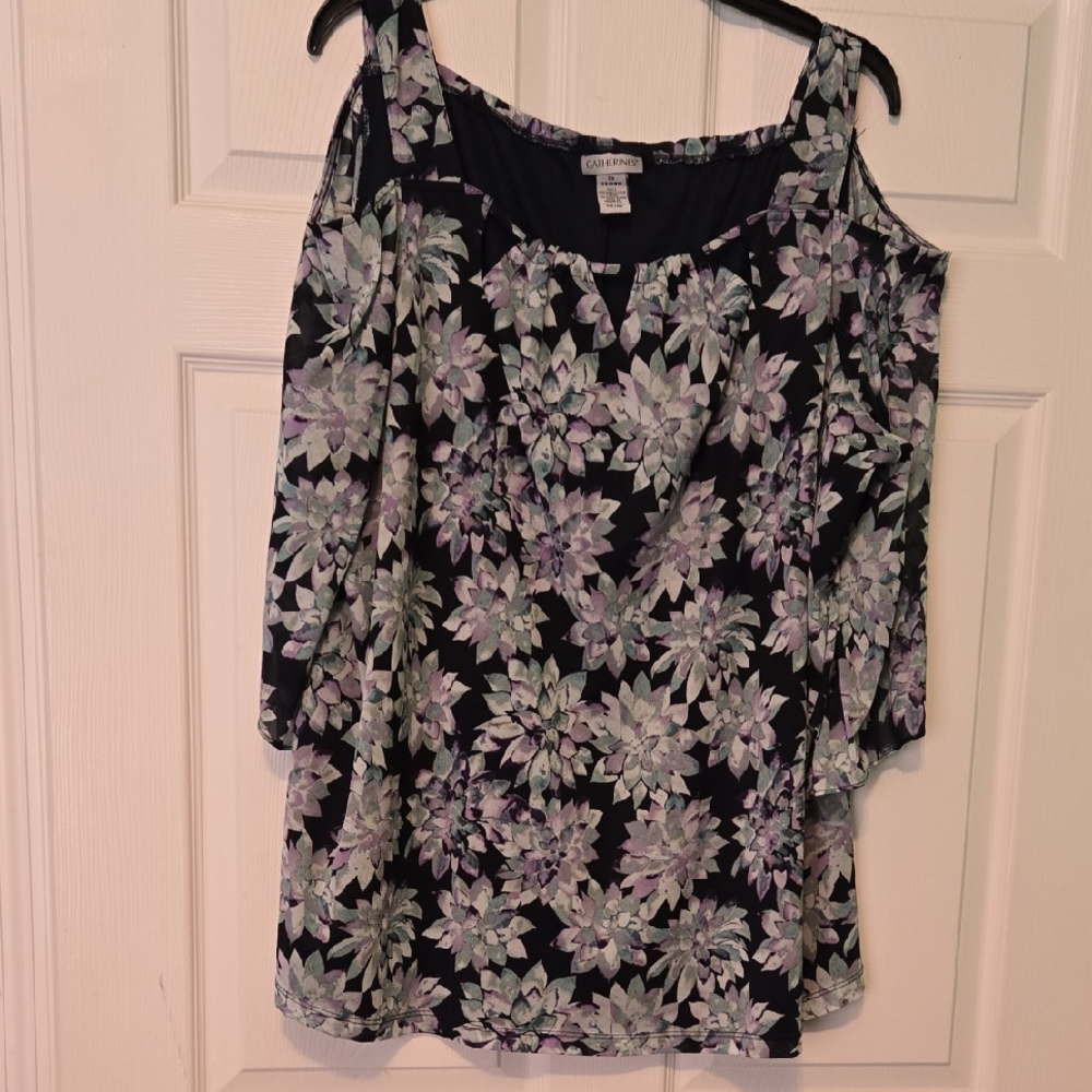 Catherines Plus Size Black and Purple Floral Blouse